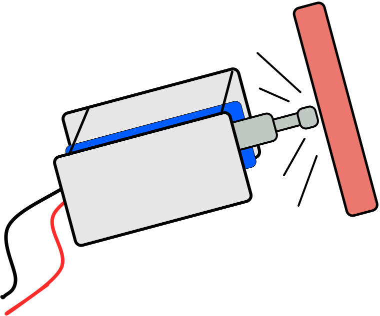 A line-drawing of a solenoid striking a surface.